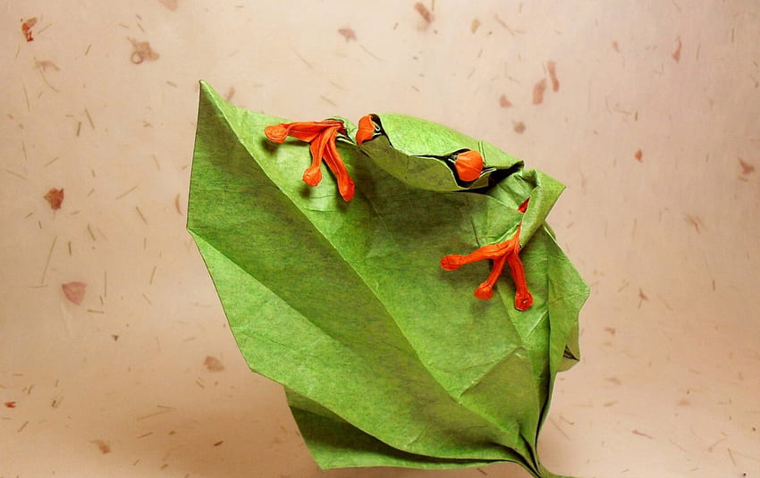 Frog, verde, paper, orange, origami, portocaliu, hartie, green, broasca HD wallpaper