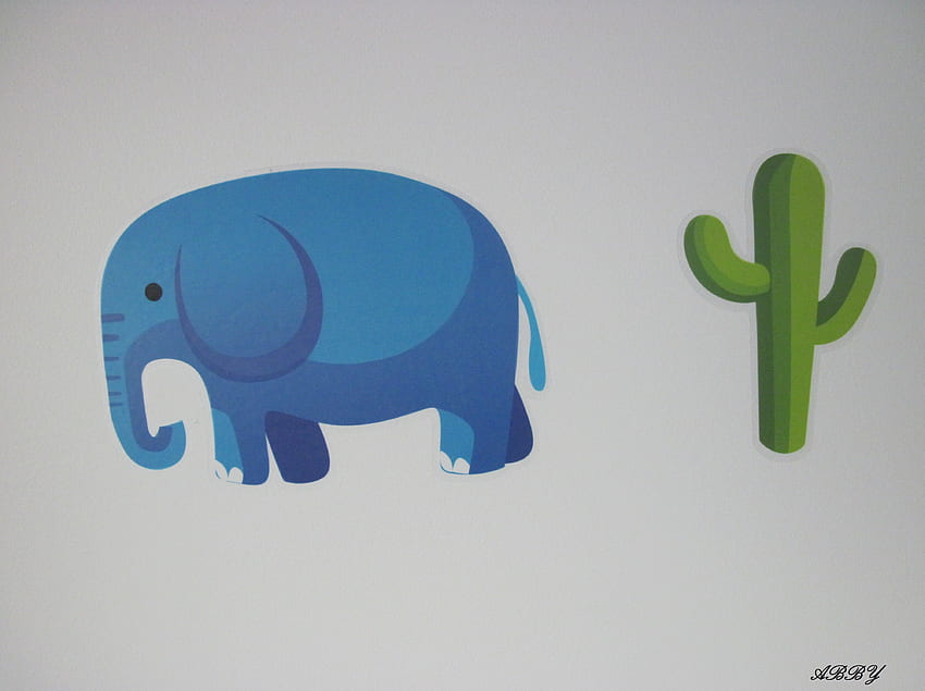象とサボテン、青、グラフィック、緑、象、サボテン 高画質の壁紙