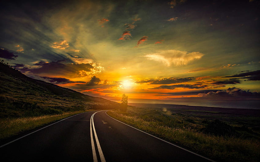 Cool Sunset Road View () HD wallpaper