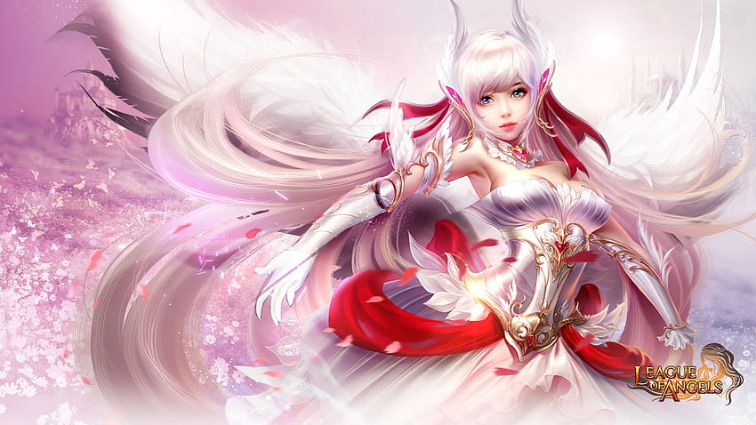 Angel, pink, frumusete, league of angels, fantasy, red, game, luminos HD wallpaper