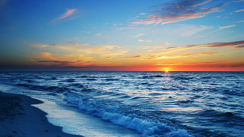 3840×2160 Sea Beach Evening Sun Sunset Ultra HD wallpaper