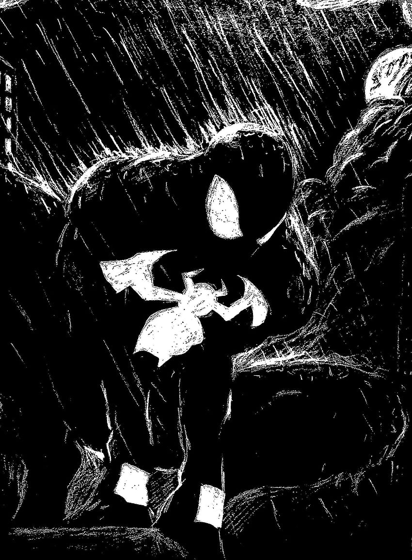 Spiderman de traje negro por U GavDoesStuff, Spider-Man en blanco y negro fondo de pantalla del teléfono