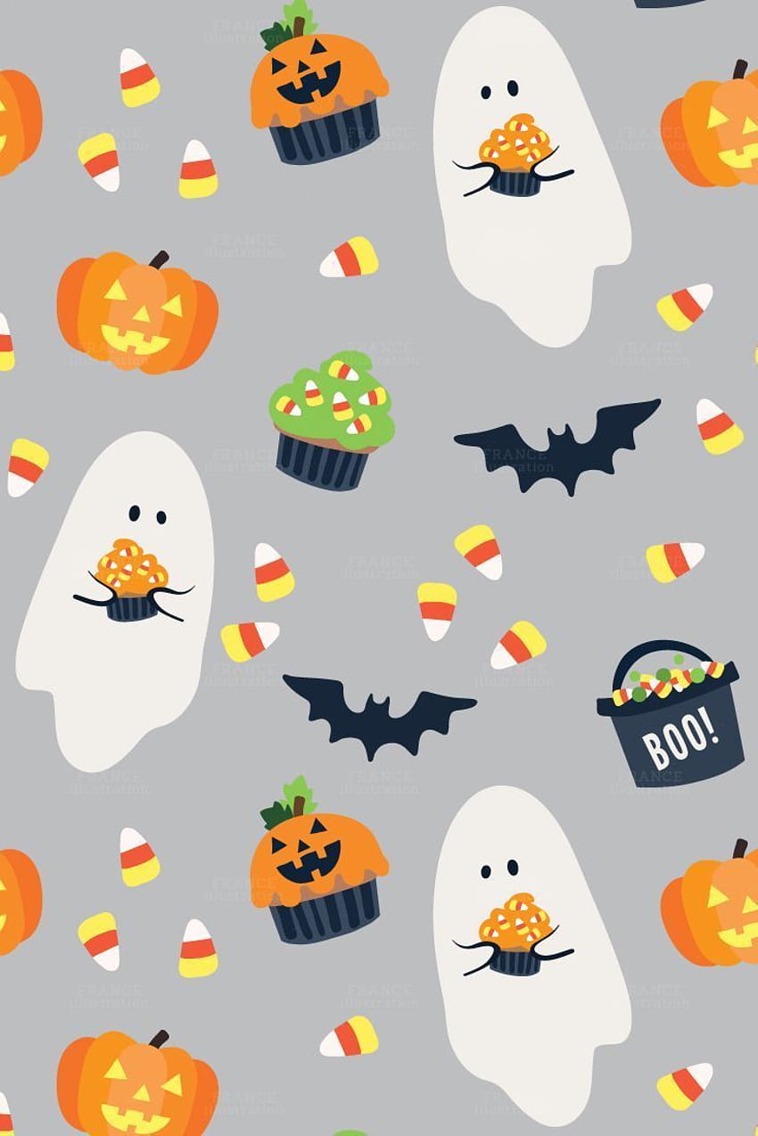 POUR 2. Papier numérique Halloween. Invitation de fête d'enfants mignons, bonbons et citrouille d'Halloween Fond d'écran de téléphone HD