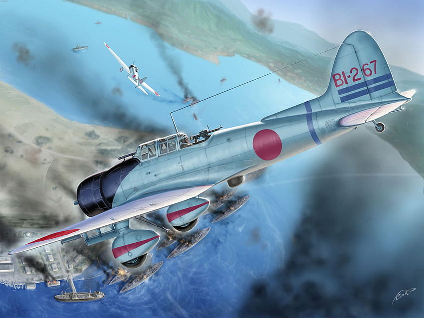 真珠湾での日本の愛知急降下爆撃機。 第二次世界大戦、日本第二次世界大戦 高画質の壁紙