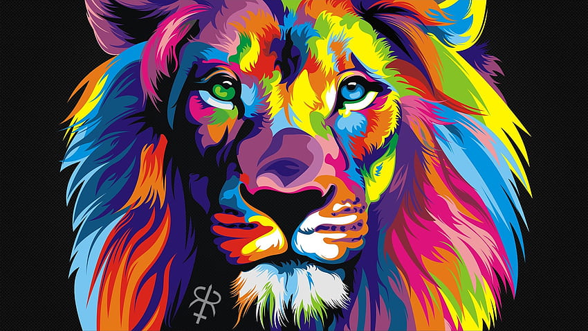 カラフルな動物のライオン、背景、ライオン クロス 高画質の壁紙