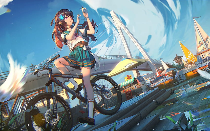 This 2, anime, anime, bicycle, bike, fantastic, girl, mountain, world, HD  phone wallpaper | Peakpx