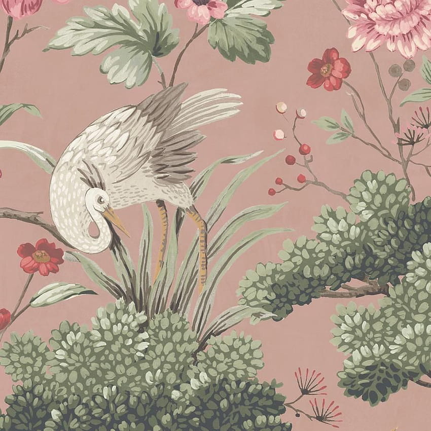 Crane Bird in Vintage Pink by Woodchip & Magnolia, 버드 프린트 HD 전화 배경 화면