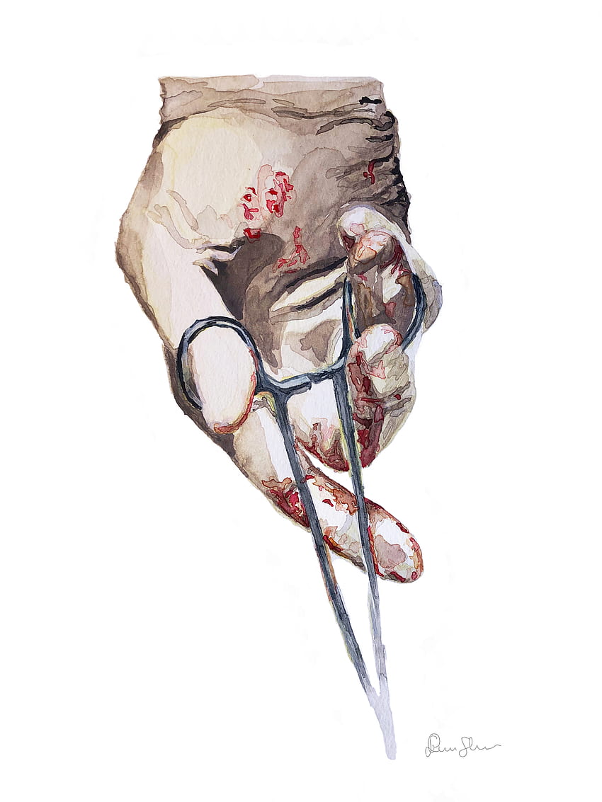 Акварелен печат на ръка на хирург - Хирургическо изкуство - Абстрактно анатомично изкуство - Подарък за хирург, Обща хирургия HD тапет за телефон