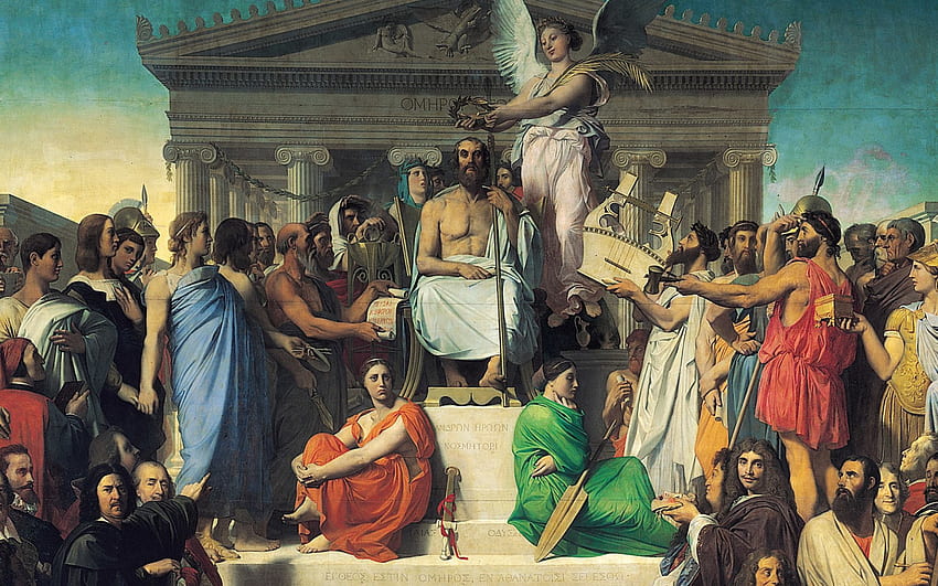 Yunani Kuno, Pendewaan Homer, Jean Auguste Dominique Ingres, bagian melukis dalam resolusi Wallpaper HD