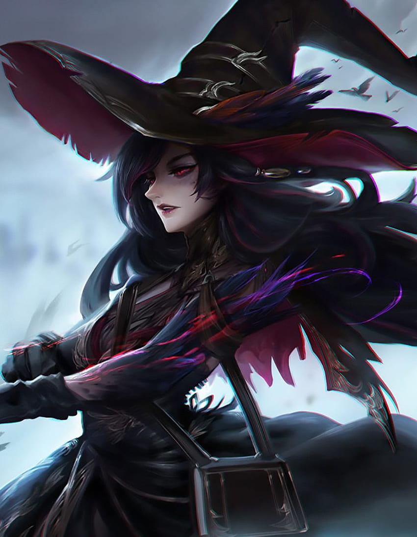 Dark, Witch, Fantasy, Crow, Raven, - Fantasy Dark Anime Witch - , Black Witch HD phone wallpaper