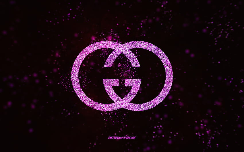 Gucci glitter logo, , black background, Gucci logo, pink glitter art, Gucci, creative art, Gucci pink glitter logo HD wallpaper