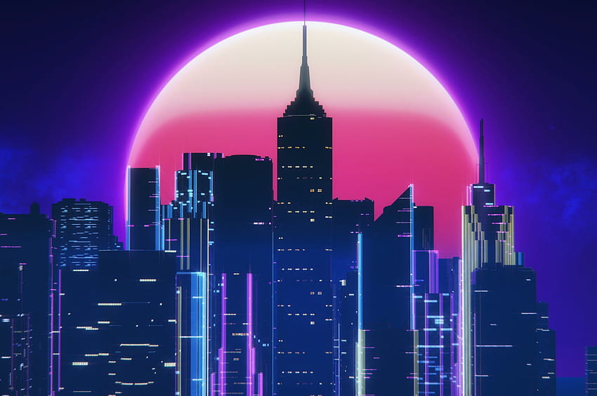 Synthwave City Retro Neon Chromebook Pixel , , Background, and HD wallpaper