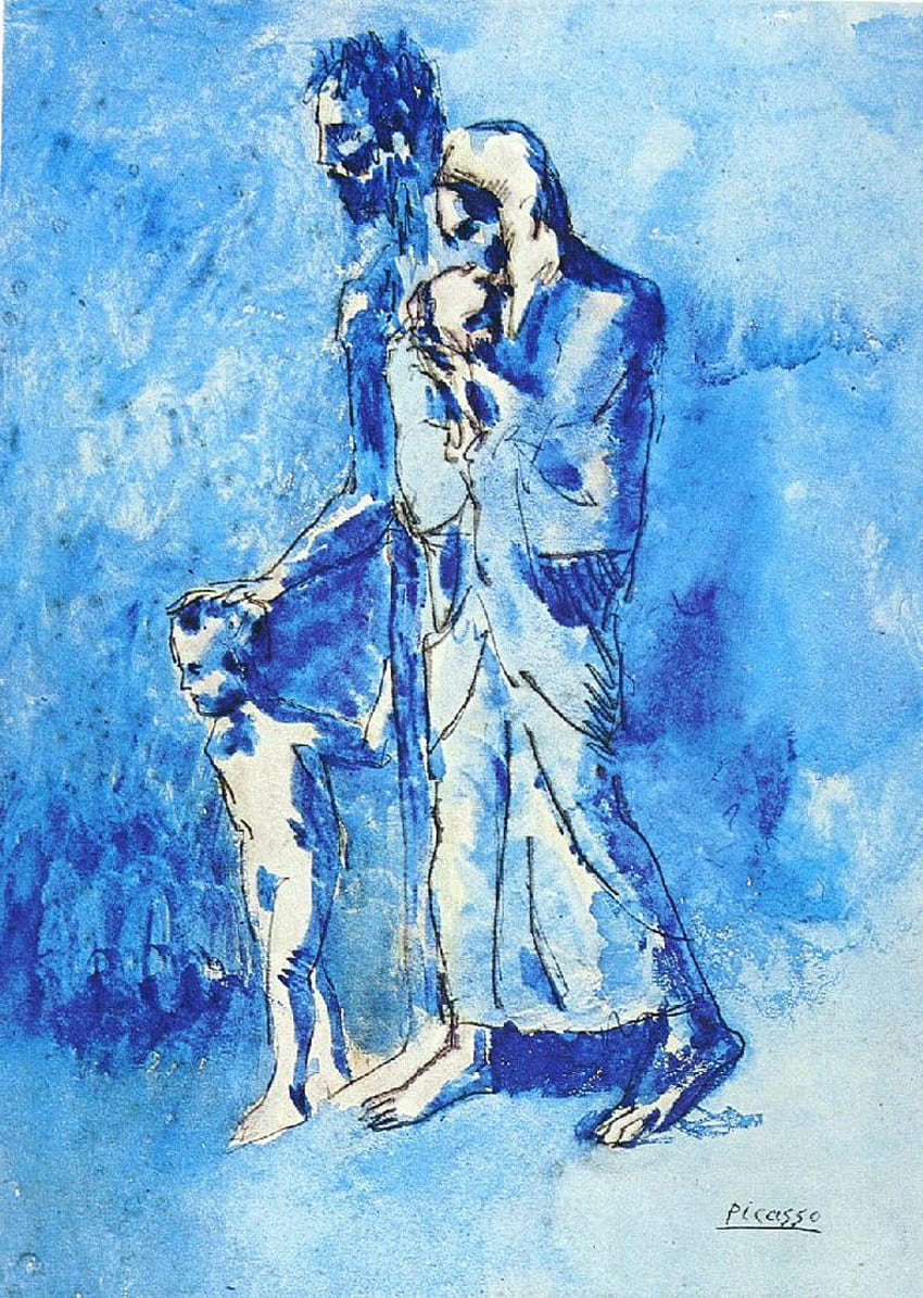 盲目の男の家族 - ピカソ ブルーの時代美術。 パブロ・ピカソ アート, ピカソ アート, ピカソの青の時代 HD電話の壁紙