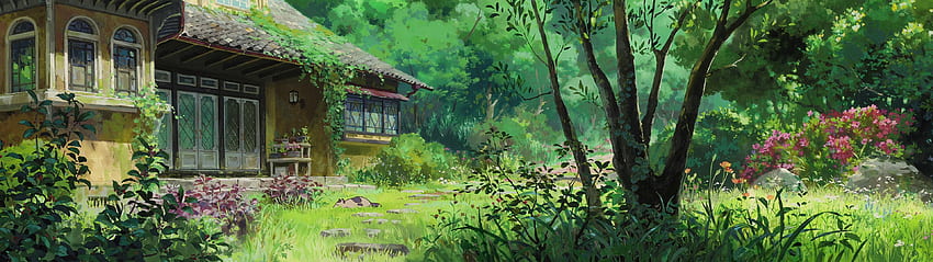 Yüksek çözünürlüklü 'çift ekran' Studio Ghibli !, Çift Monitör Ormanı HD duvar kağıdı