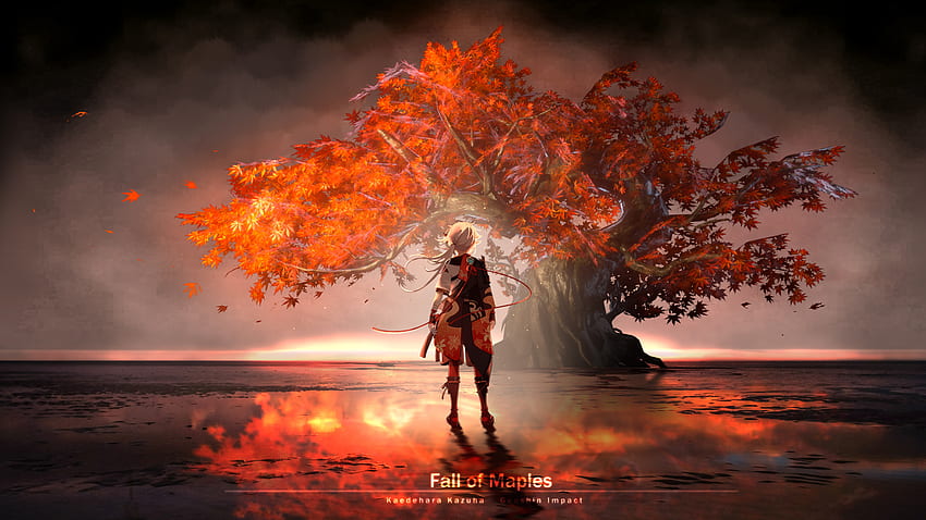 Kaedehara Kazuha Herbstlaub Äste Genshin Impact HD-Hintergrundbild