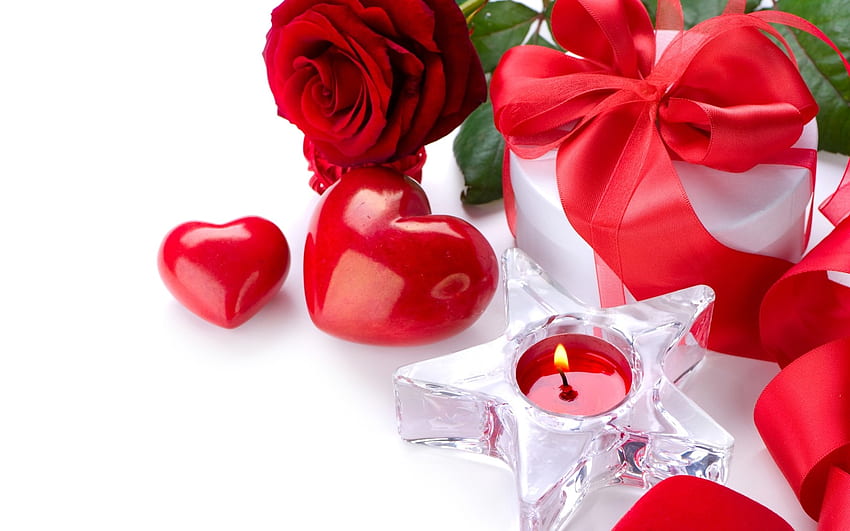 Candle, Heart, Christmas Ornaments, Gift, Flower, Rose HD wallpaper