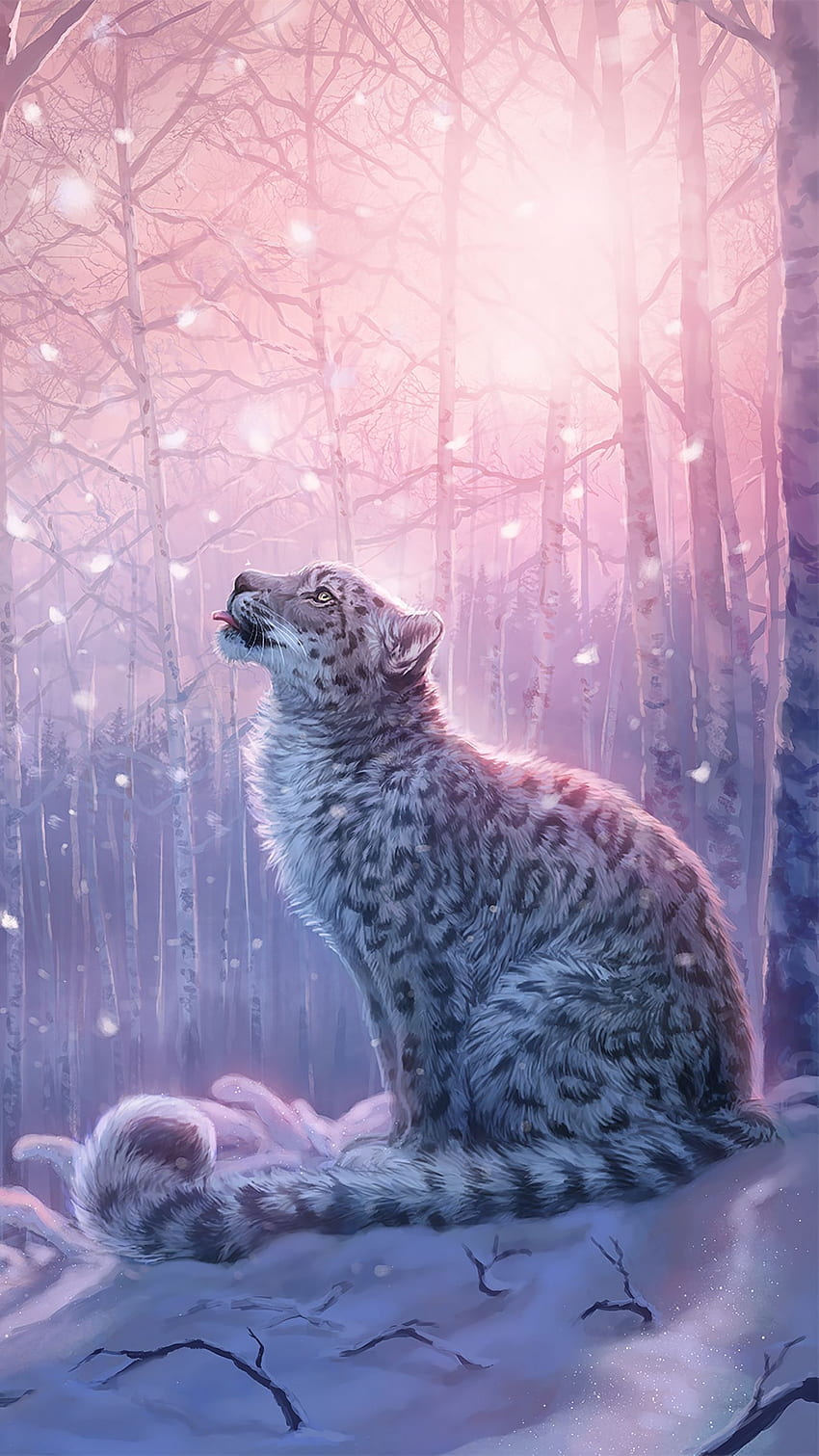 leopard, art, snow leopard, forest, snow iphone 8+/7+/6s+/for parallax background HD phone wallpaper
