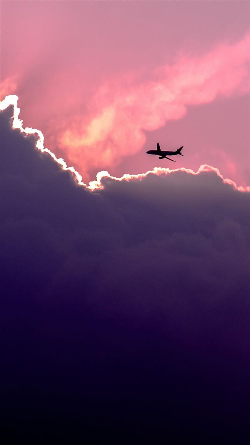 일몰 구름 위의 비행기 아이폰 8, 귀여운 비행기 HD 전화 배경 화면