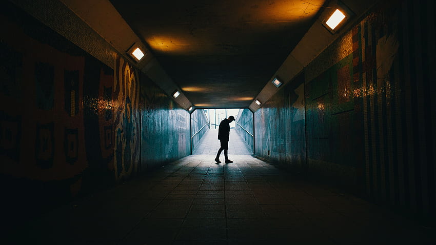 외로움, 어두운, 실루엣, 터널, 지하철 HD 월페이퍼