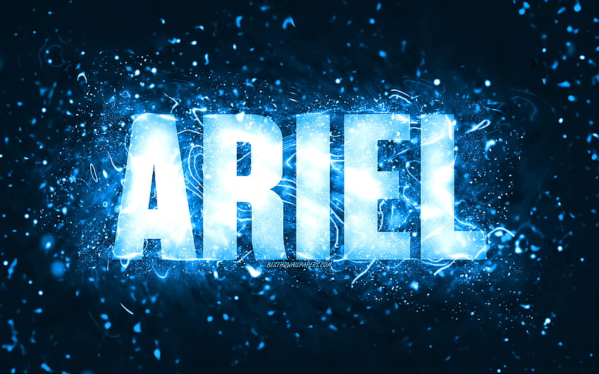 Happy Birtay Ariel, , blaue Neonlichter, Name Ariel, kreativ, Ariel Happy Birtay, Ariel Birtay, beliebte amerikanische männliche Namen, mit dem Namen Ariel, Ariel HD-Hintergrundbild