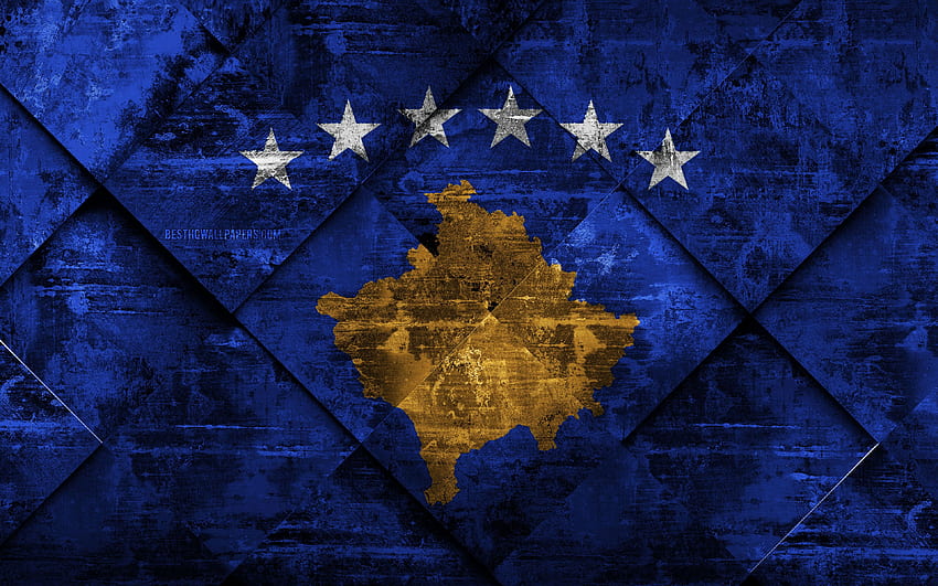 Bandeira do Kosovo, arte grunge, losango papel de parede HD