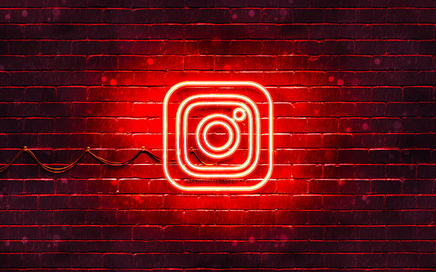 Logo rouge Instagram, brickwall rouge, nouveau logo Instagram, réseaux sociaux, logo néon Instagram, logo Instagram, Instagram Fond d'écran HD