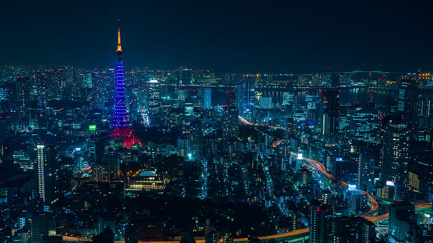 tokyo, night city, skyscrapers u 16:9 background, Tokyo Night Skyline HD wallpaper