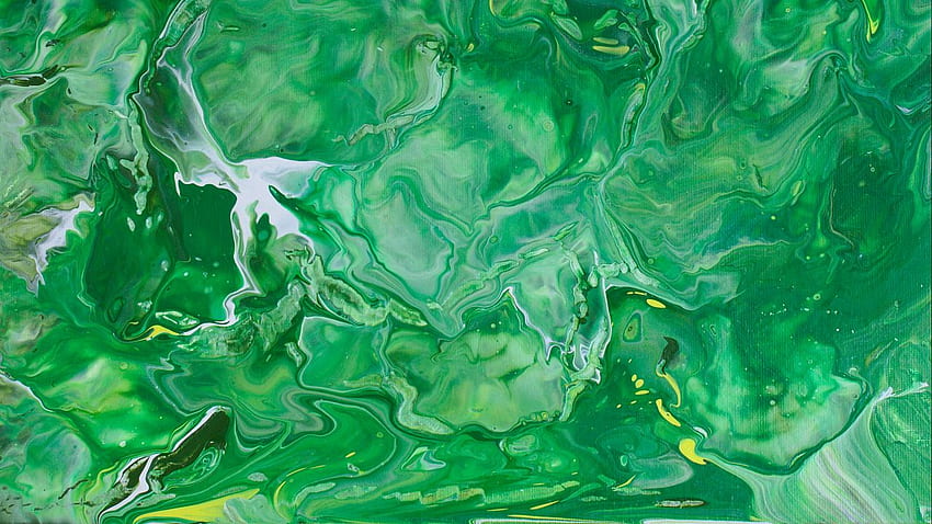 vernice, liquido, macchie, arte fluida, verde , , , Art Green Sfondo HD