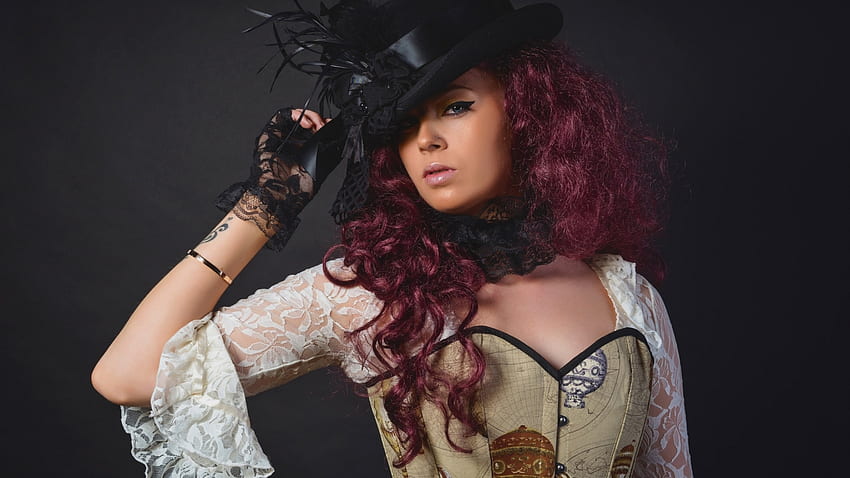 Steampunk Woman, Beauty, Woman, Lovely, Hat, Gloves HD wallpaper