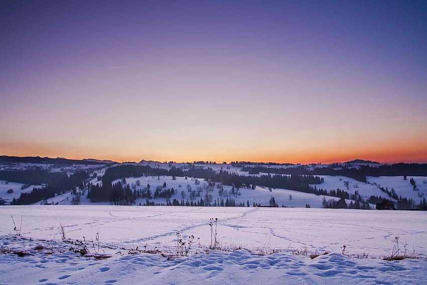 ฤดูหนาว ธรรมชาติ พระอาทิตย์ตก หิมะ ฟิลด์ วอลล์เปเปอร์ HD