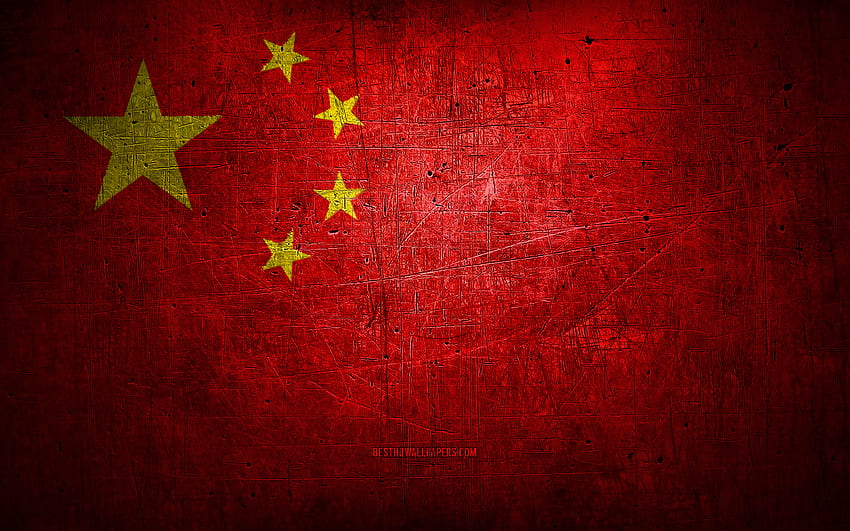 Bandiera cinese in metallo, arte grunge, paesi asiatici, Giorno della Cina, simboli nazionali, Bandiera cinese, bandiere metalliche, Bandiera cinese, Asia, Bandiera cinese, Cina Sfondo HD
