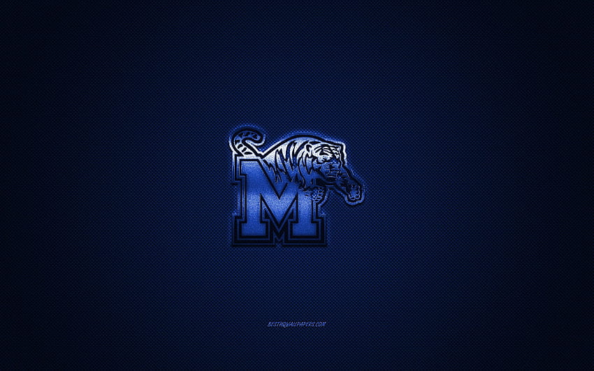 Memphis Tigers logo, American football club, NCAA, blue logo, blue carbon fiber background, American football, Memphis, Tennessee, USA, Memphis Tigers for with resolution . High Quality HD wallpaper