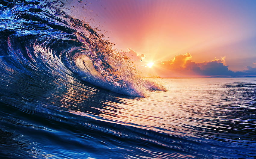 Nature sunset sea waves clouds water colorful . Mocah, Colorful Ocean ...