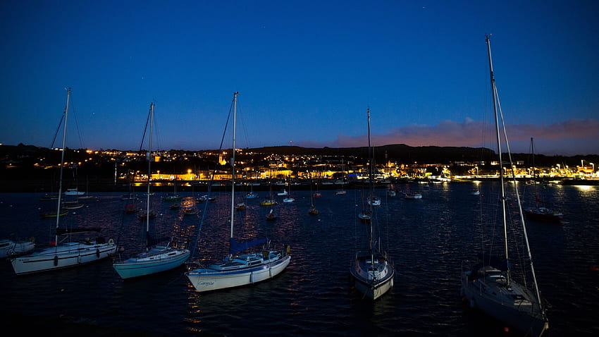 boat, dock, night, sea u HD wallpaper