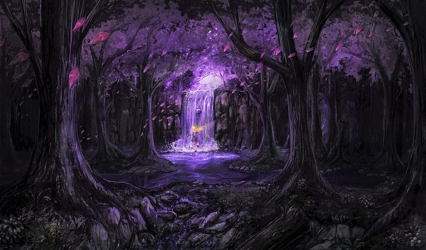Fairy in Purple Fantasy Forest, Abstract, Fairies, Forests, Fantasy, Purple HD wallpaper