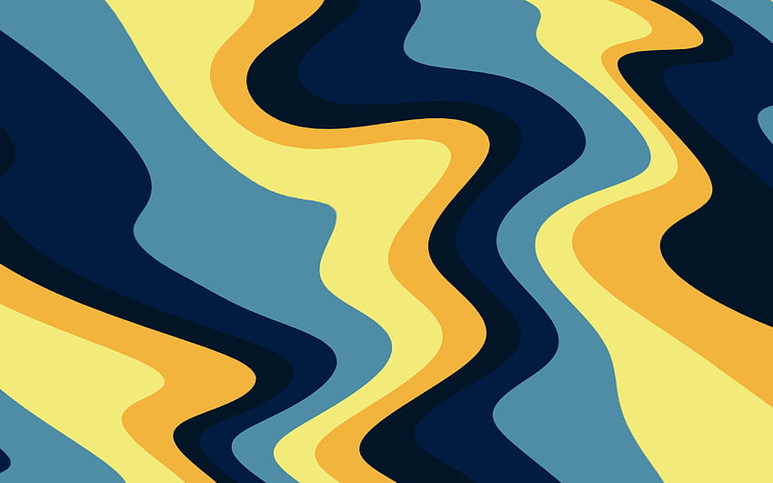 material design, colorful waves, blue yellow backgrounds, geometric art, creative, artwork, abstract art HD wallpaper