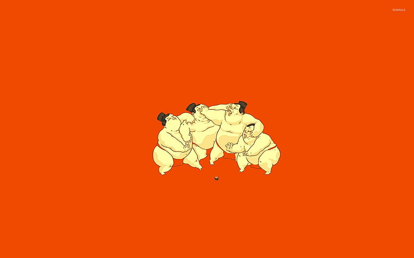 Sumo wrestlers fighting for sushi - Funny HD wallpaper