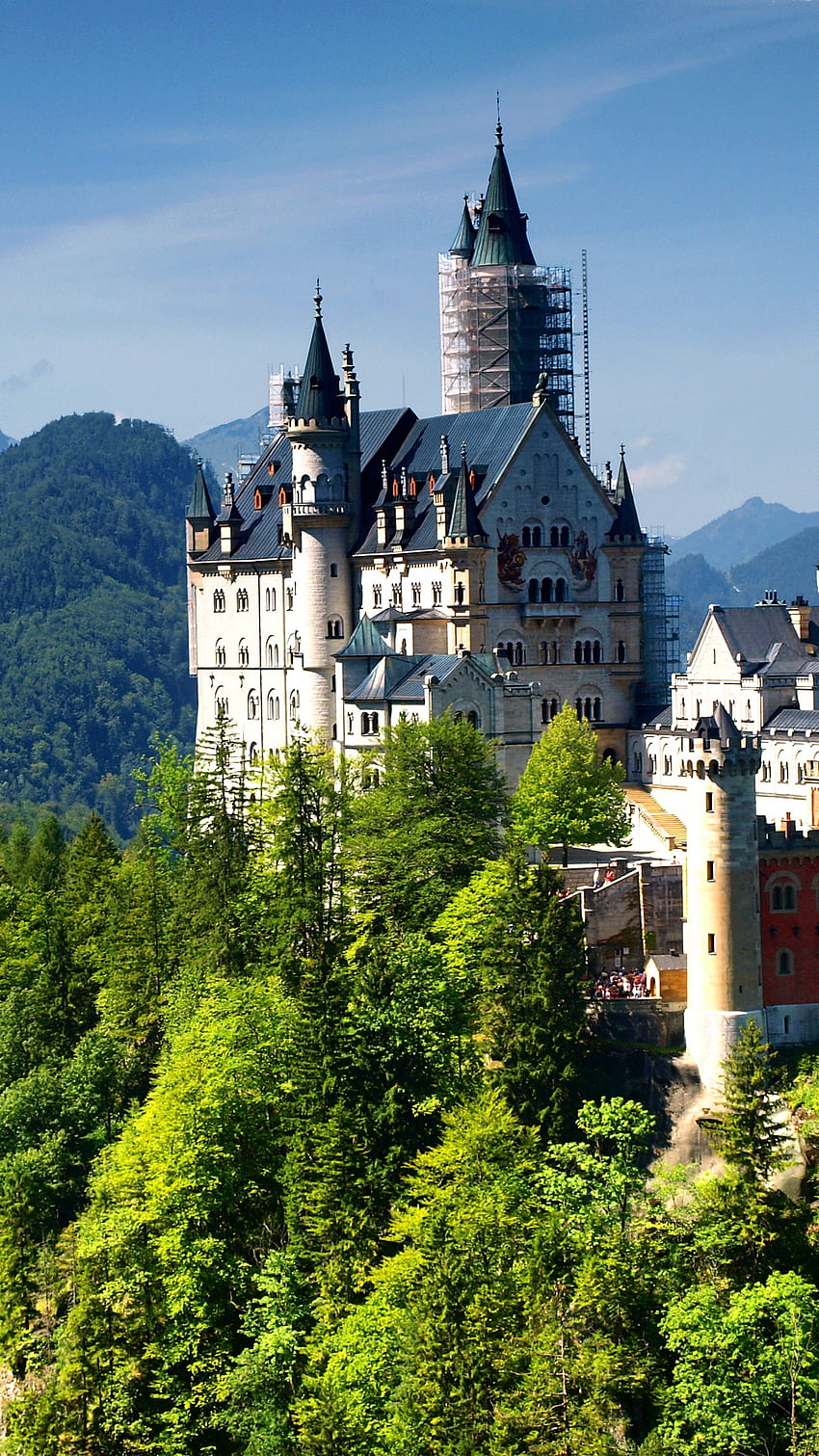 ノイシュヴァンシュタイン城、バイエルン、ドイツ、アルプス、山、城、旅行、観光、建築 HD電話の壁紙