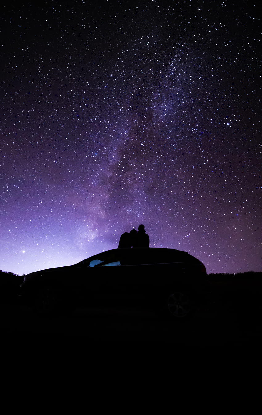 Stars, Night, Dark, Silhouette, Car, Machine, Nebula HD phone wallpaper