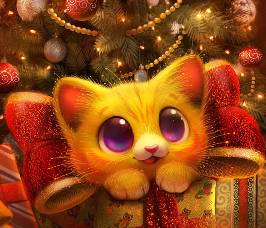 Merry Hissmas, natal, craciun, pisici, arte, fantasia, piper thibodeau, gato, árvore papel de parede HD