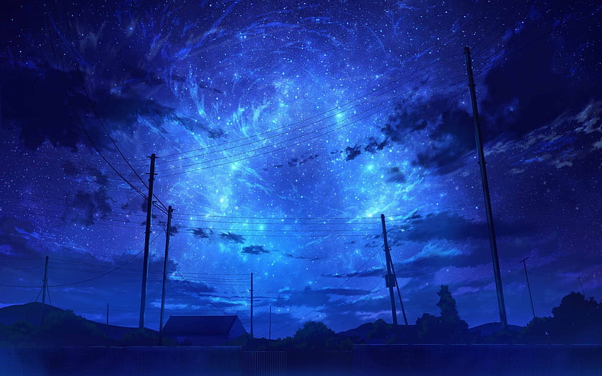 Anime Paisagem, Céu Azul, Nuvens, Cenário, Noite Estrelada para MacBook Pro 17 polegadas papel de parede HD