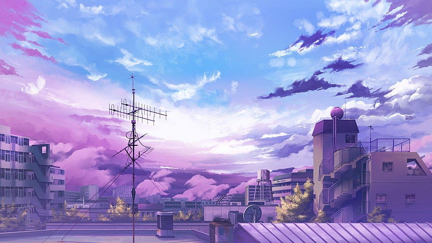 Langit Anime Ungu, Langit Kota Merah Muda Wallpaper HD