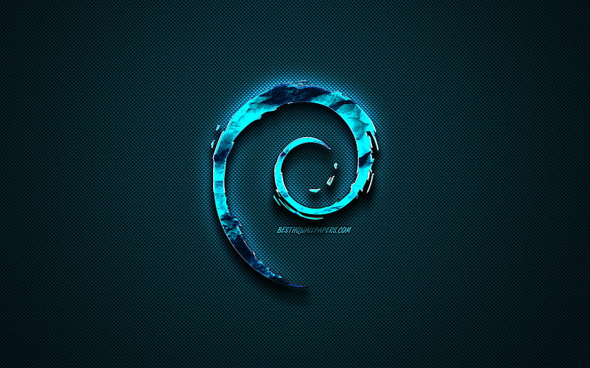 Debian の青色のロゴ、クリエイティブな青色のアート、Debian のエンブレム、濃い青色の背景、Debian、ロゴ、解像度のブランド。 高品質 高画質の壁紙