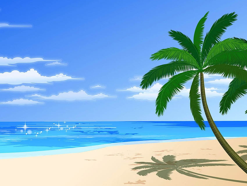 漫画のビーチの背景、ハワイのビーチのシーン 高画質の壁紙