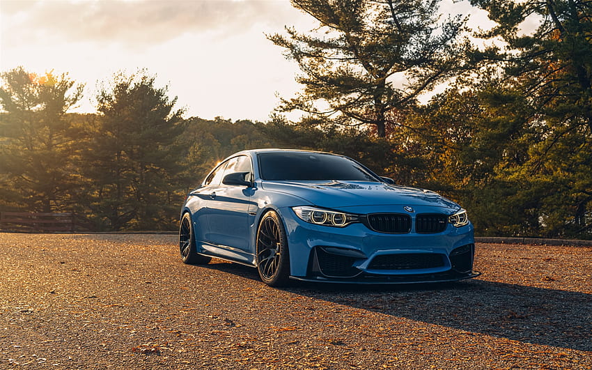 2022, BMW M4 Coupe, F82, front view, exterior, new blue BMW M4, German cars, BMW HD wallpaper