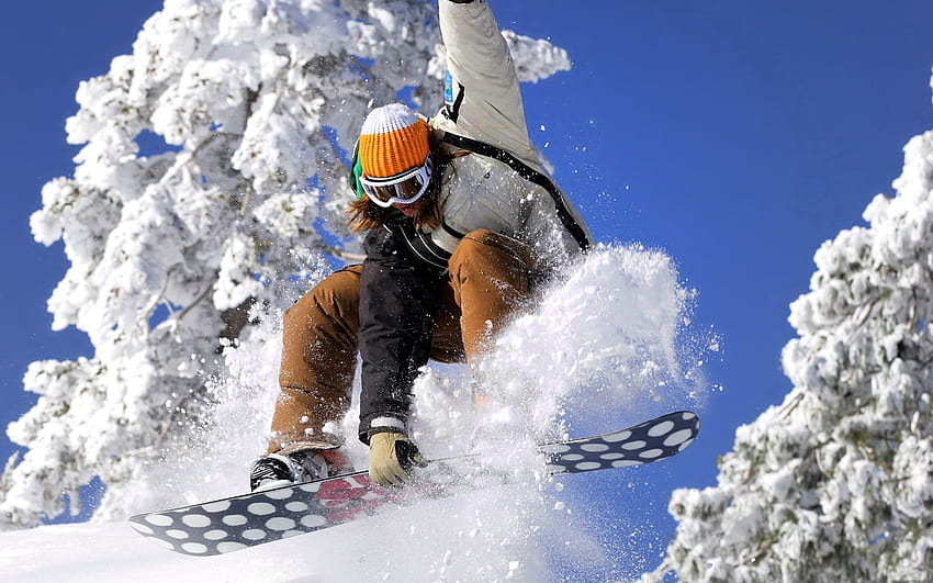 Sport, śnieg, dziewczyna, snowboard, ekstremalne, sztuczka, kostium Tapeta HD