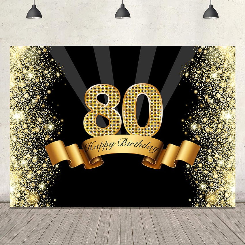 YEELE Fabulous 80th Birtay Backdrop ft Черен и златен балон Блестящи точки Графичен фон Осемдесетгодишна баба и дядо 80-годишен щанд Реквизит Цифрови аксесоари Фотоапарат и аксесоари HD тапет за телефон