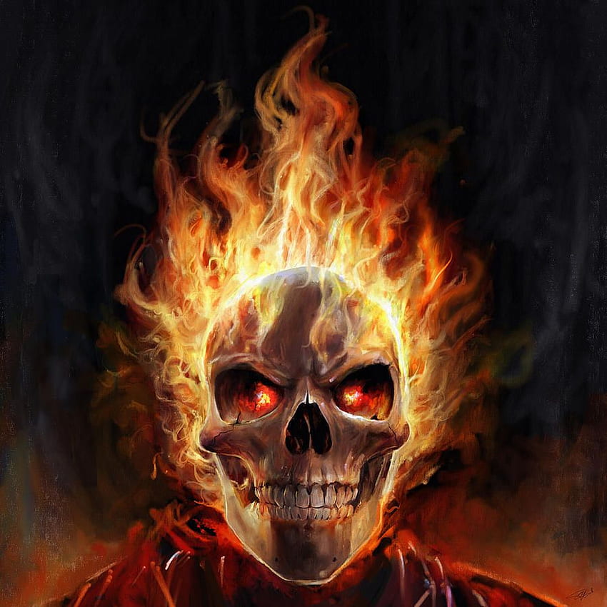Flaming Skull Arte digital de Steve · En stock fondo de pantalla del teléfono