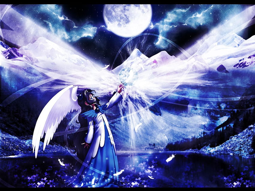Enlightenment, white wings, feather, anime, miracle, angel, moonrise HD wallpaper