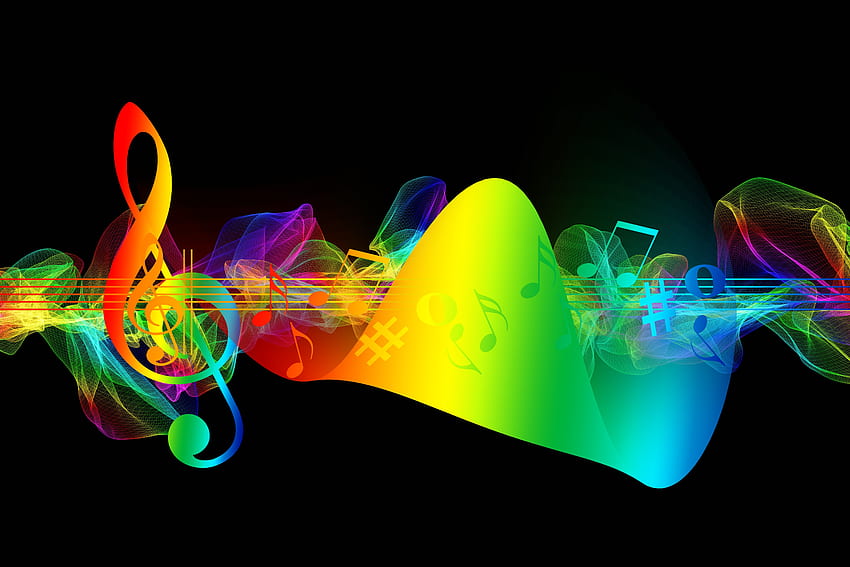 Música, arco iris, multicolor, abigarrado, iridiscente, notas, clave de sol fondo de pantalla